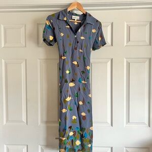 Whistles Blue and Green Leaf Print Midi Dress